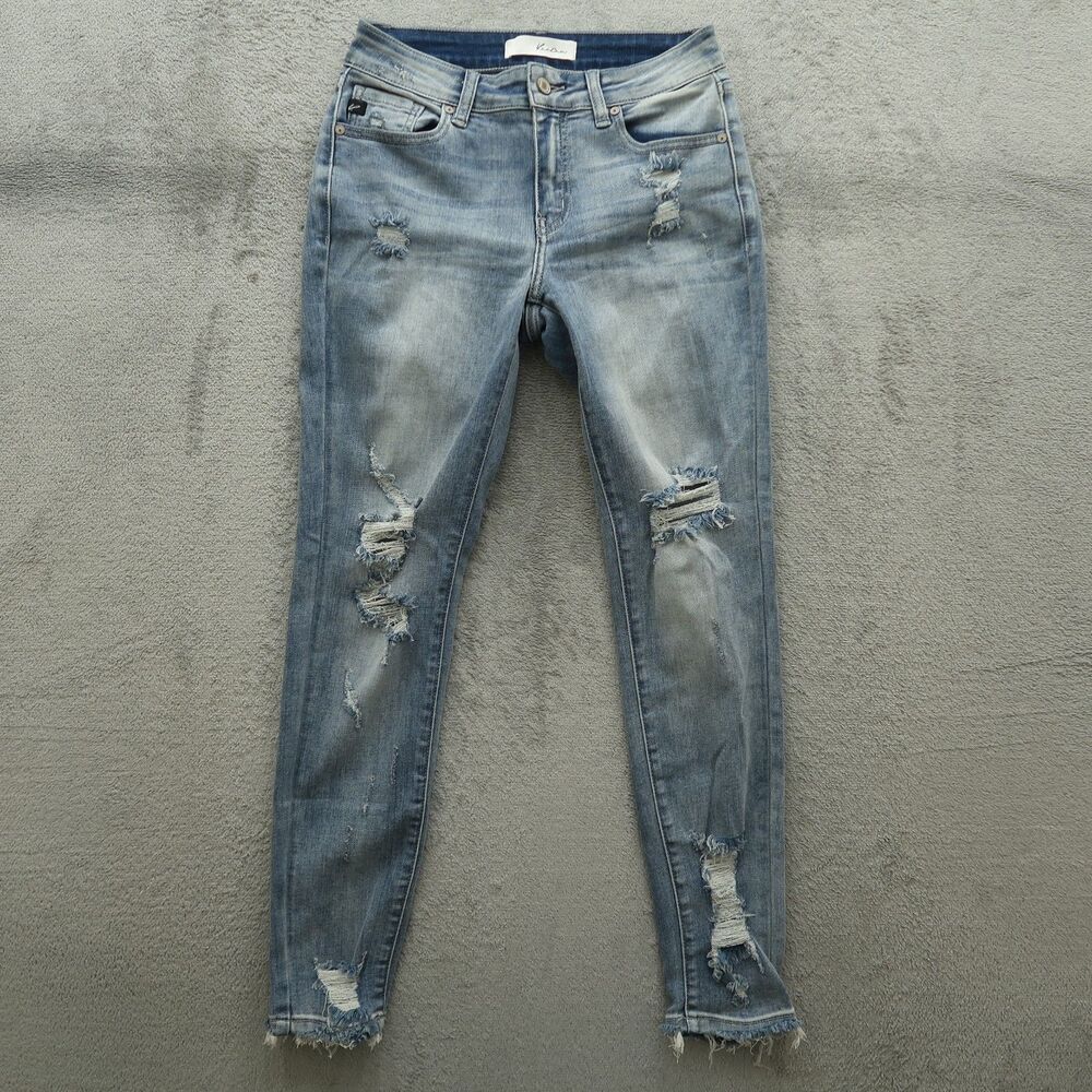 KanCan Jeans Junior's Size 5/26 Blue Mid-Rise Skinny Denim 27" Inseam Destroyed